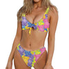 Colorful Gummy Bear Print Front Bow Tie Bikini