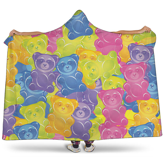 Colorful Gummy Bear Print Hooded Blanket