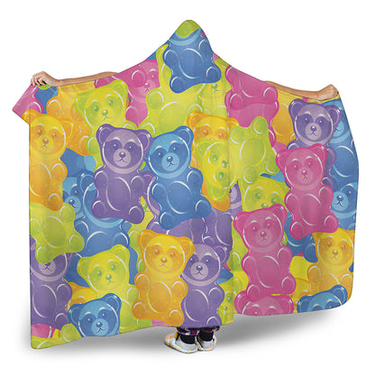 Colorful Gummy Bear Print Hooded Blanket