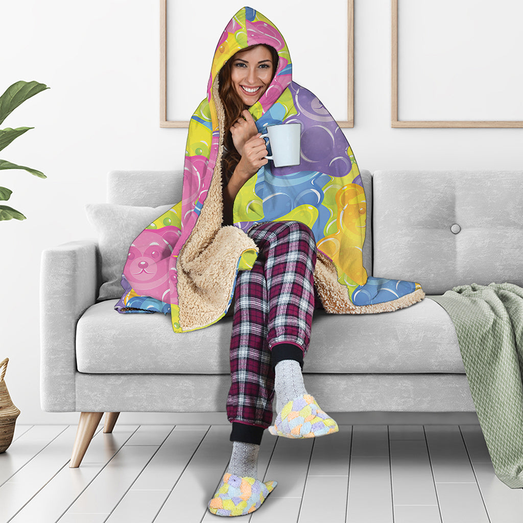 Colorful Gummy Bear Print Hooded Blanket