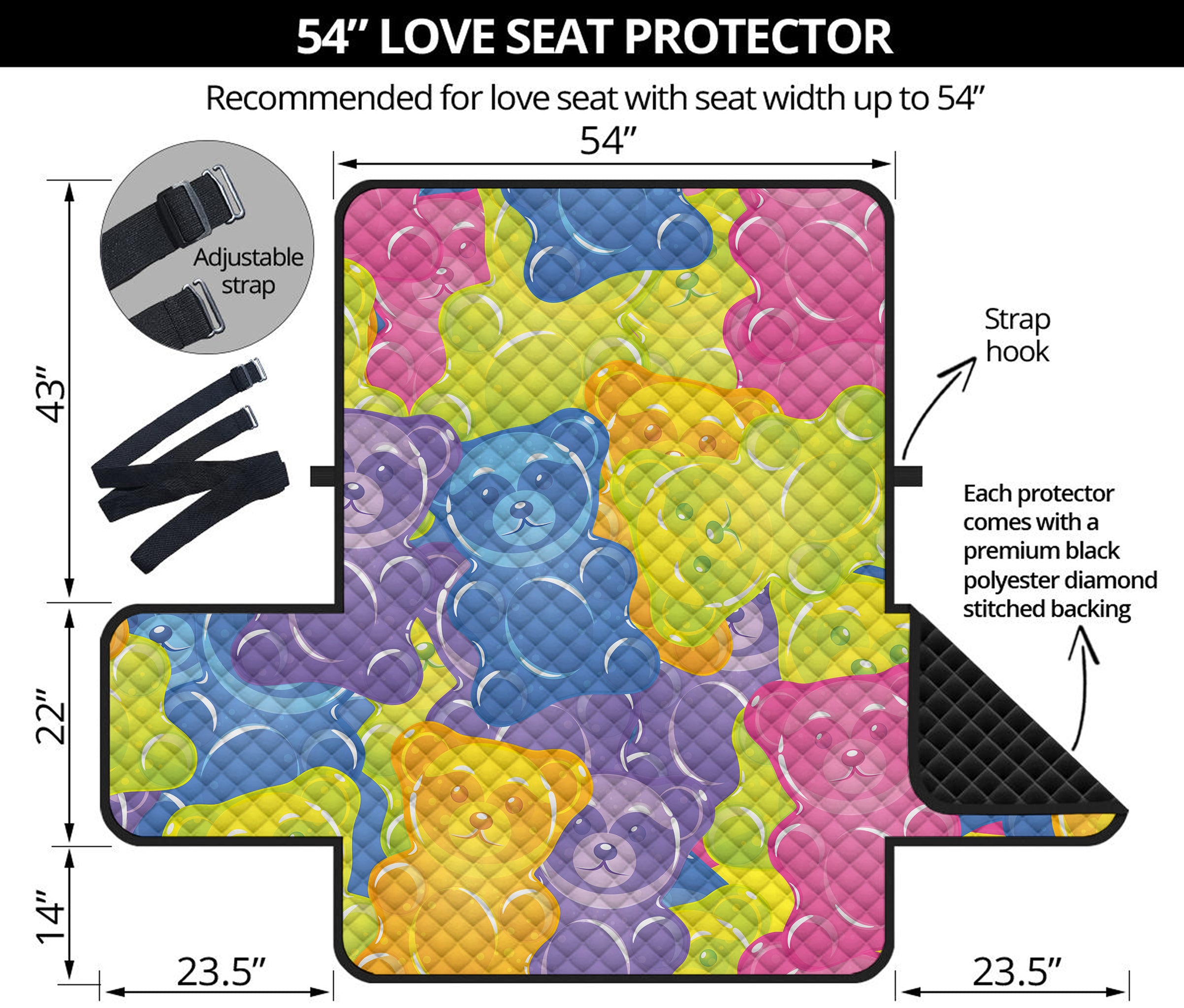 Colorful Gummy Bear Print Loveseat Protector