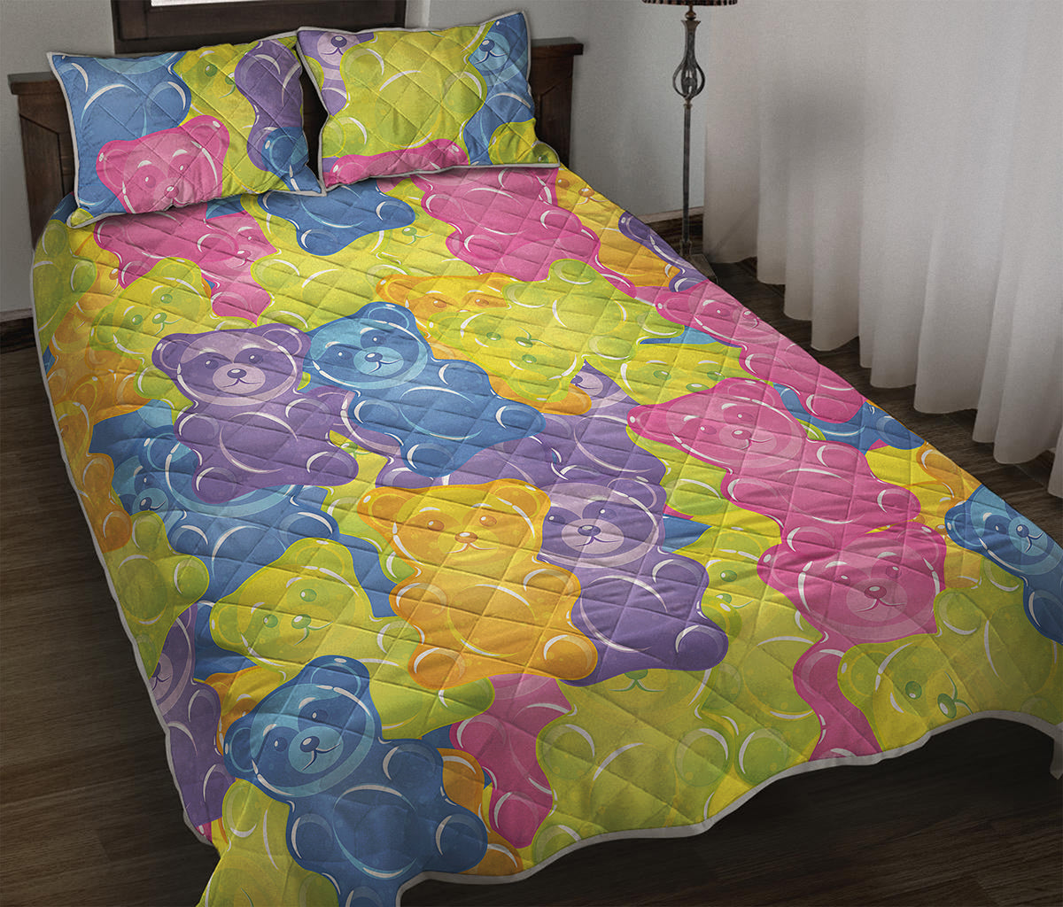 Colorful Gummy Bear Print Quilt Bed Set