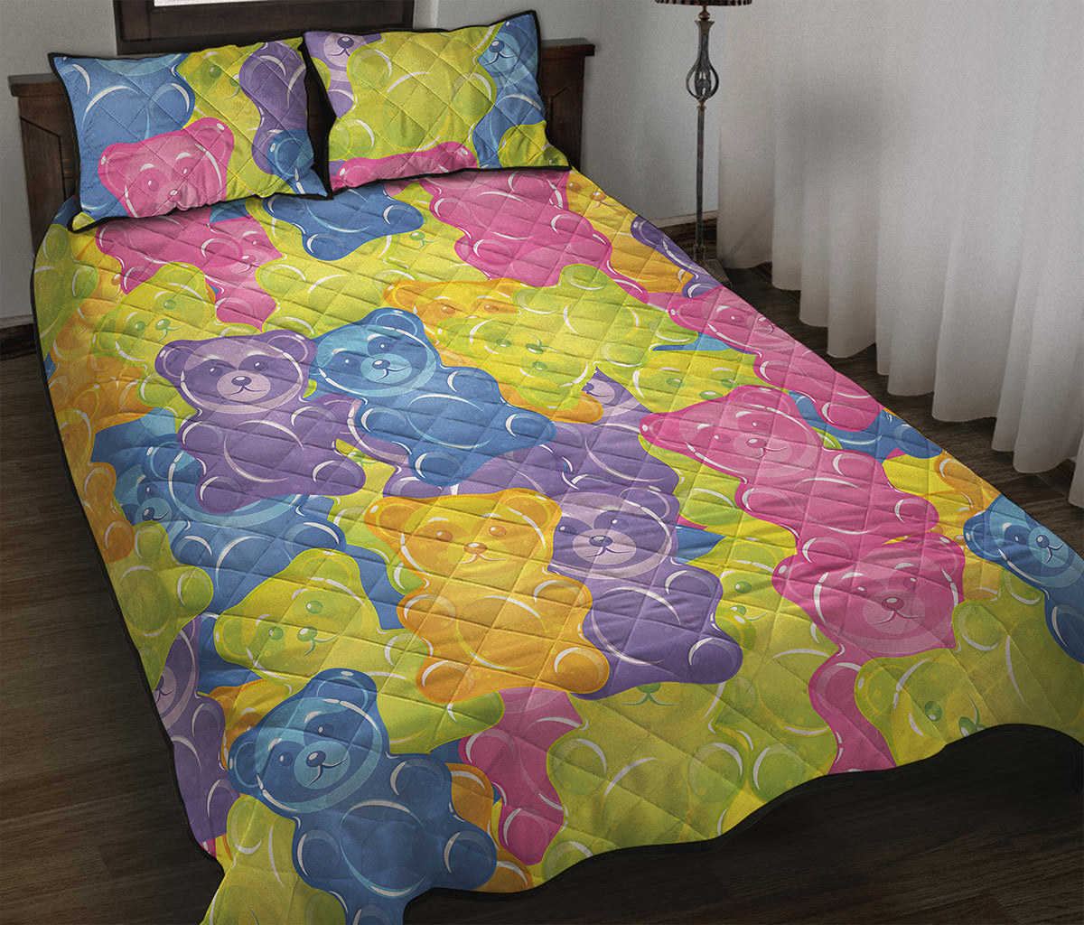 Colorful Gummy Bear Print Quilt Bed Set