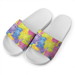 Colorful Gummy Bear Print White Slide Sandals