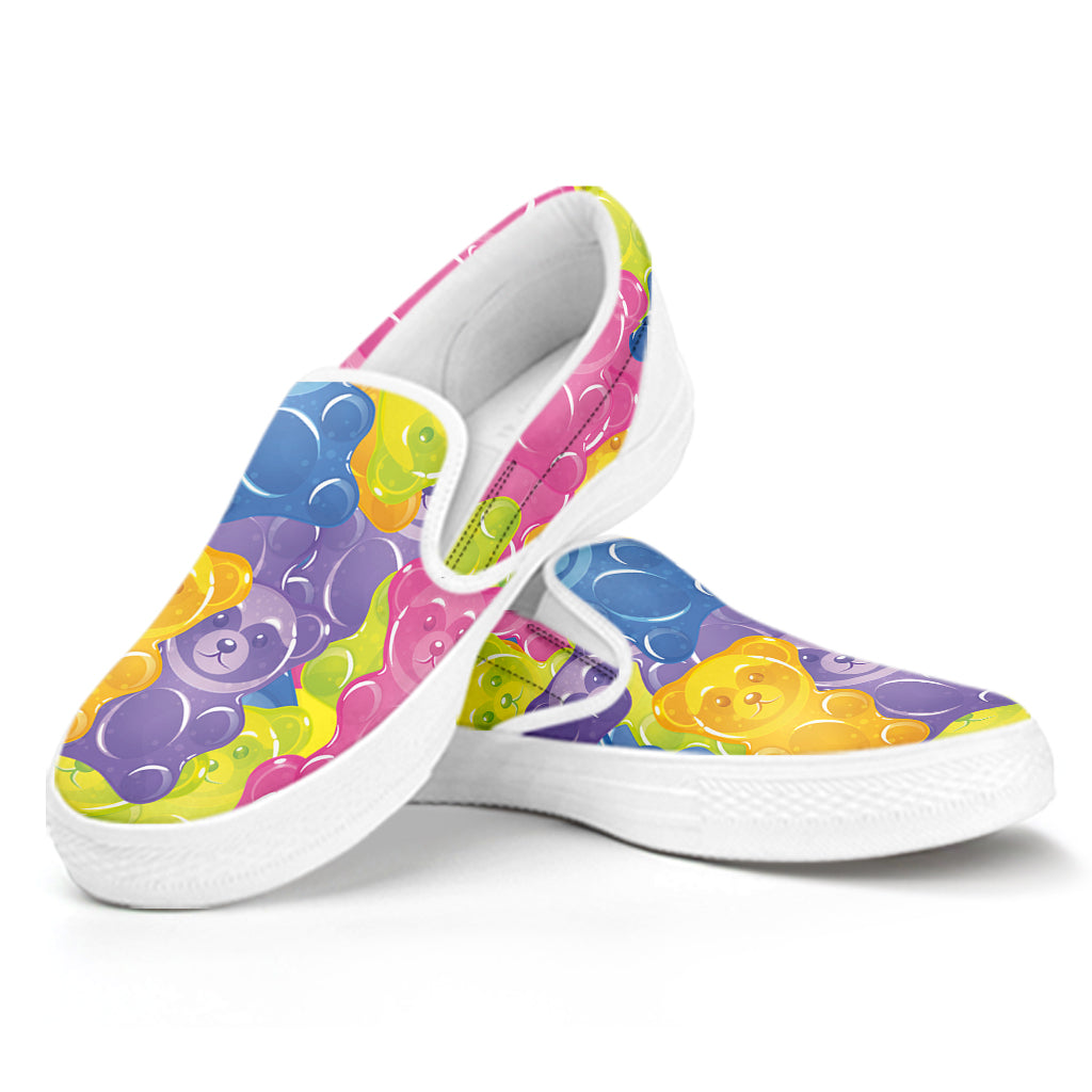 Colorful Gummy Bear Print White Slip On Shoes