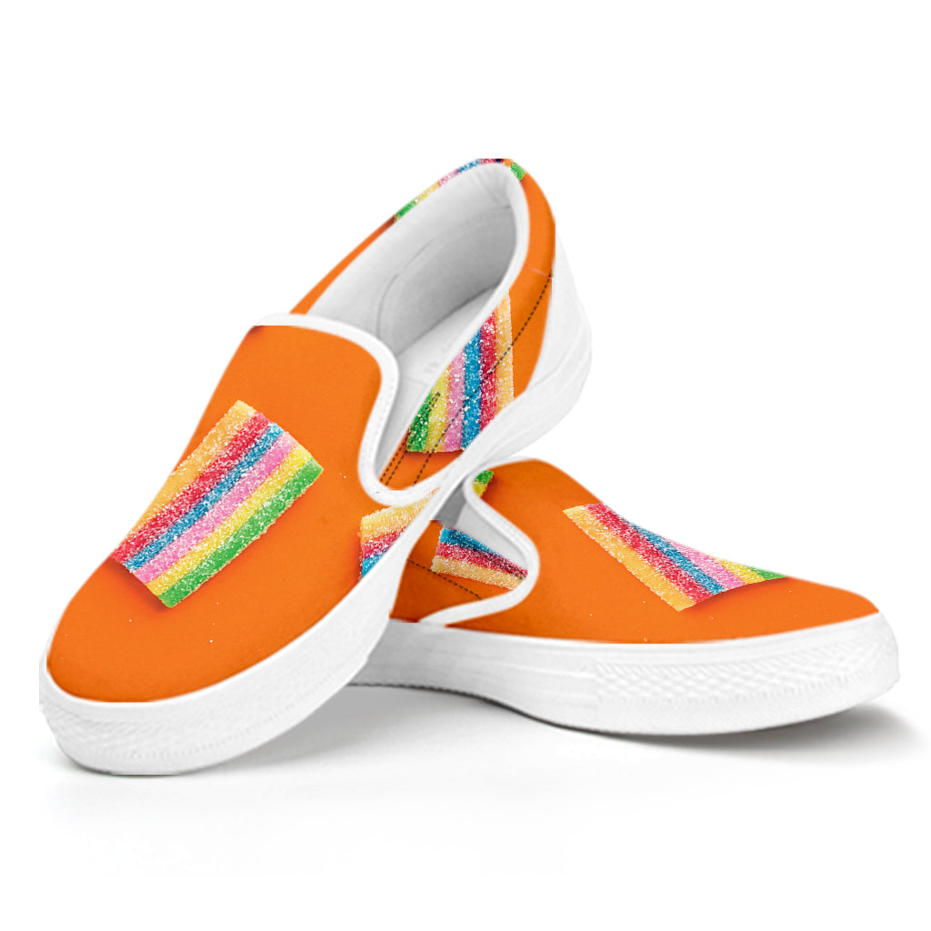 Colorful Gummy Print White Slip On Shoes