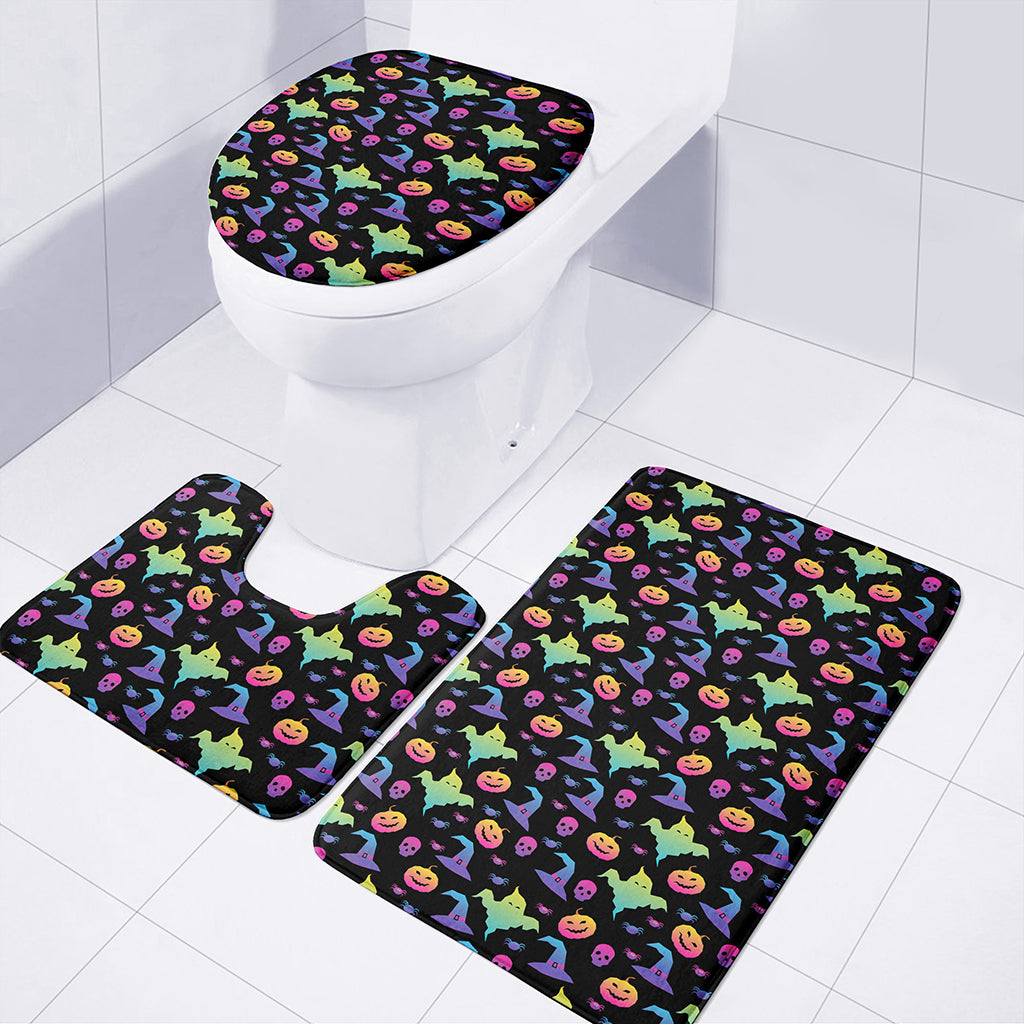 Colorful Halloween Party Pattern Print 3 Piece Bath Mat Set