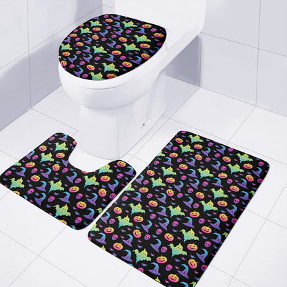 Colorful Halloween Party Pattern Print 3 Piece Bath Mat Set
