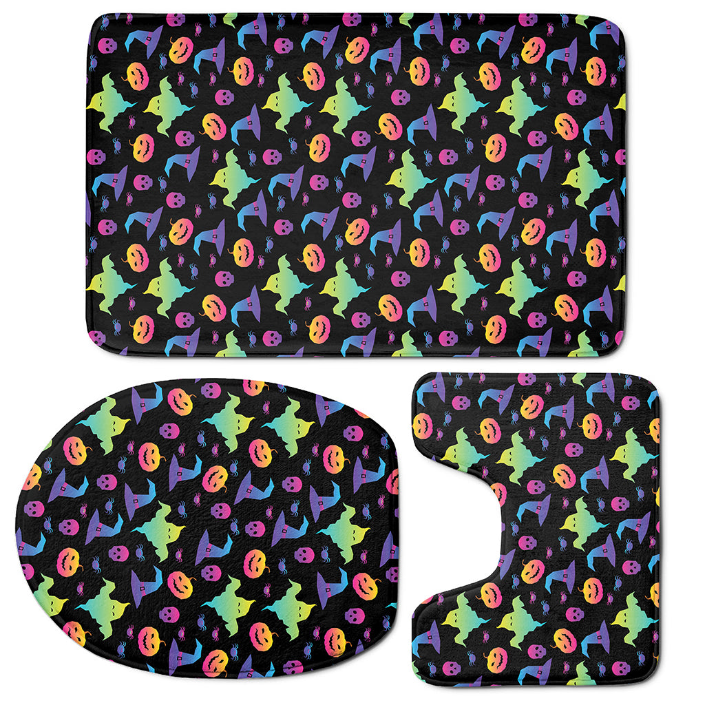 Colorful Halloween Party Pattern Print 3 Piece Bath Mat Set