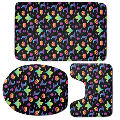Colorful Halloween Party Pattern Print 3 Piece Bath Mat Set