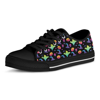Colorful Halloween Party Pattern Print Black Low Top Shoes