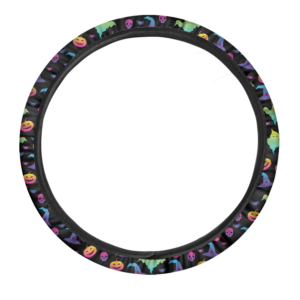 Colorful Halloween Party Pattern Print Car Steering Wheel Cover