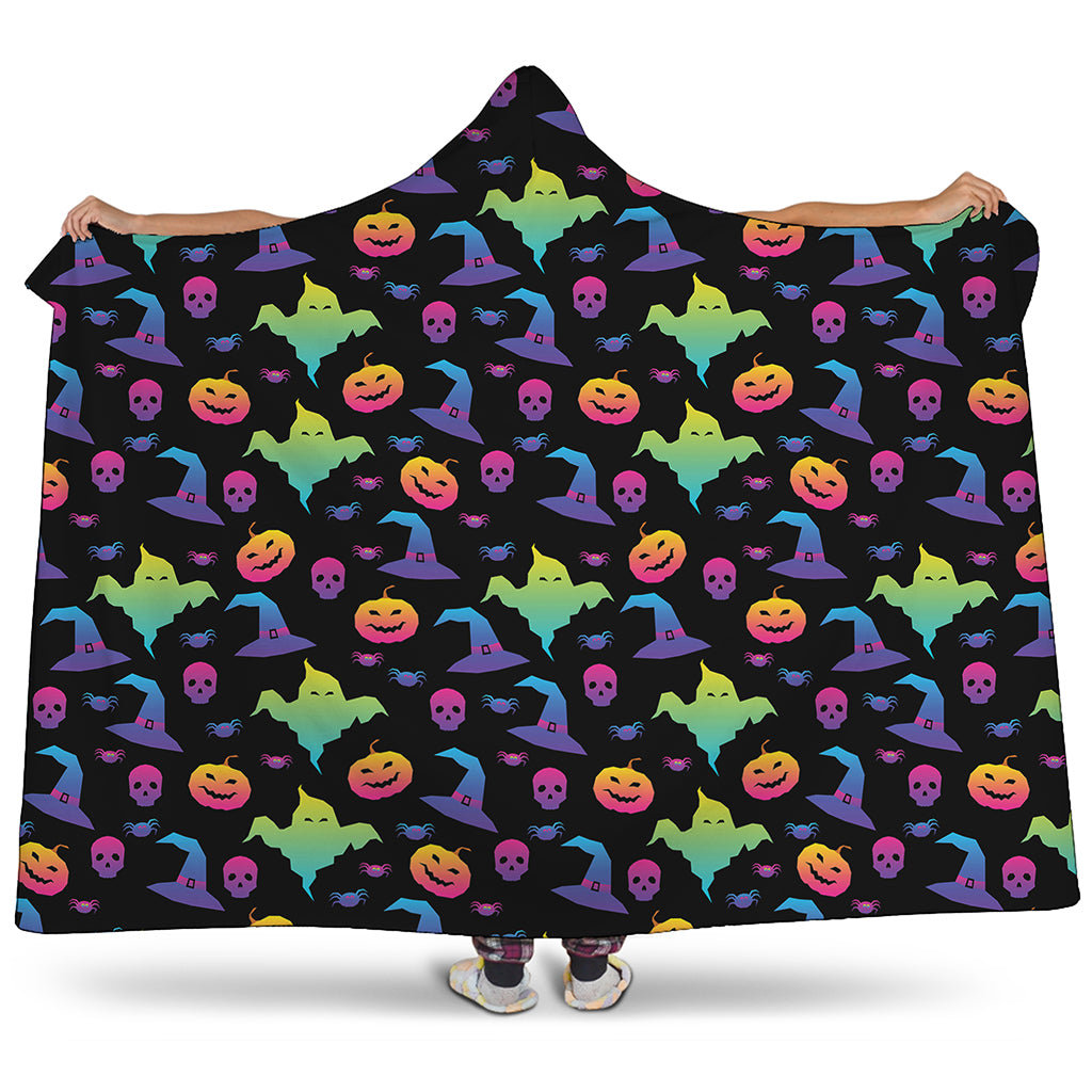 Colorful Halloween Party Pattern Print Hooded Blanket