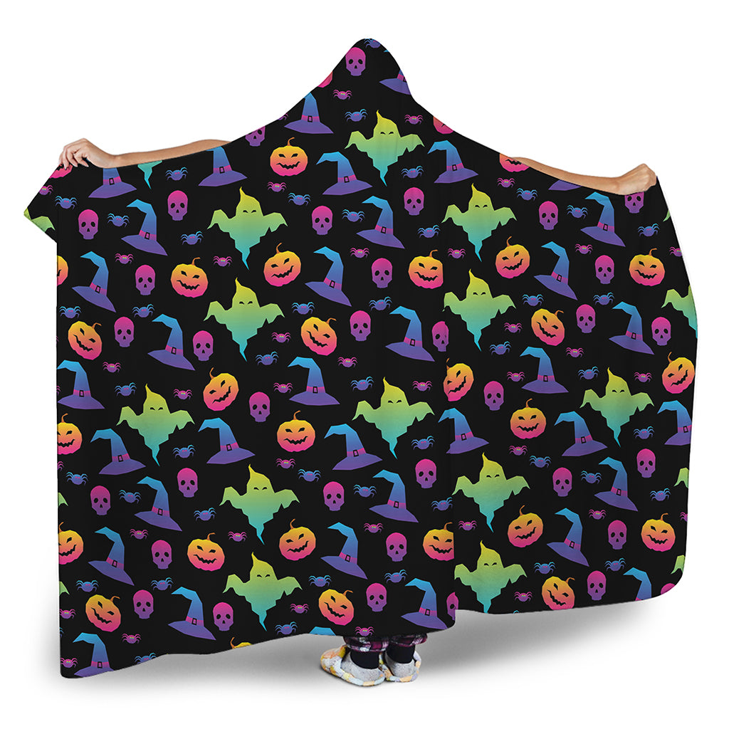 Colorful Halloween Party Pattern Print Hooded Blanket