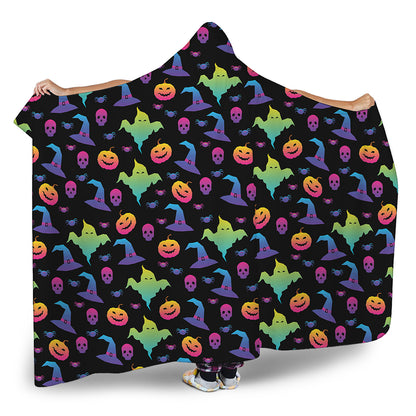 Colorful Halloween Party Pattern Print Hooded Blanket