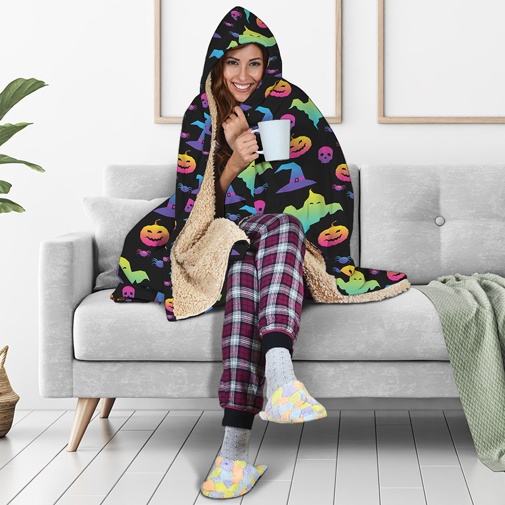 Colorful Halloween Party Pattern Print Hooded Blanket