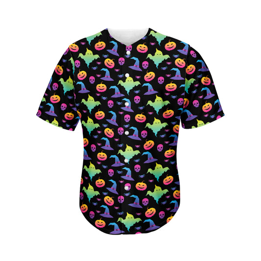 Colorful Halloween Party Pattern Print Men's Baseball Jersey