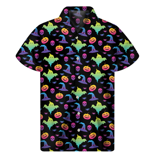 Colorful Halloween Party Pattern Print Men's Short Sleeve Shirt