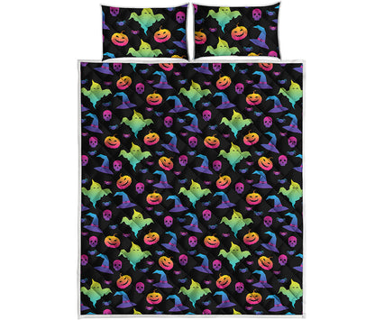 Colorful Halloween Party Pattern Print Quilt Bed Set