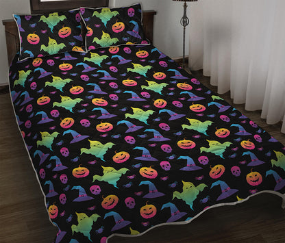 Colorful Halloween Party Pattern Print Quilt Bed Set