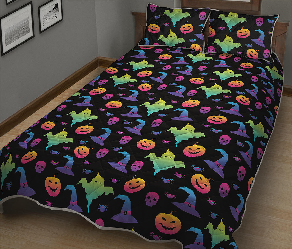 Colorful Halloween Party Pattern Print Quilt Bed Set