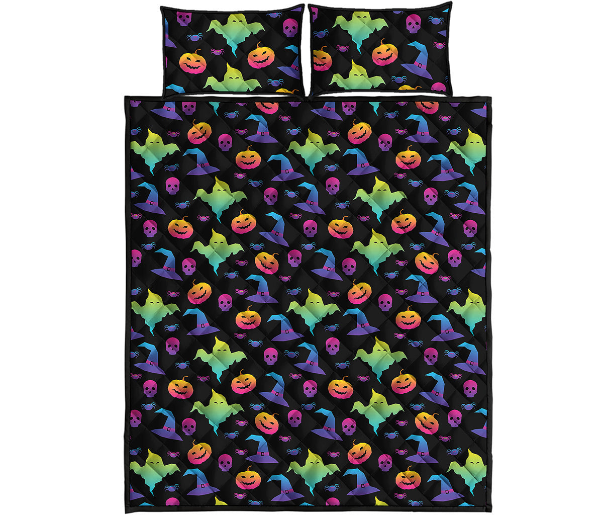 Colorful Halloween Party Pattern Print Quilt Bed Set
