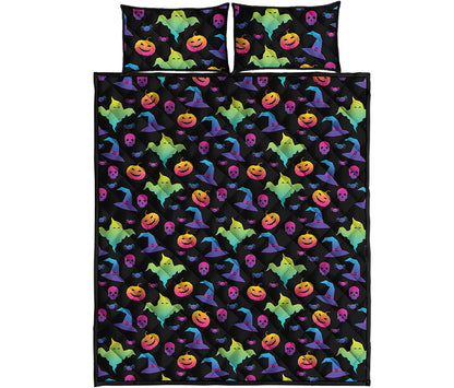 Colorful Halloween Party Pattern Print Quilt Bed Set
