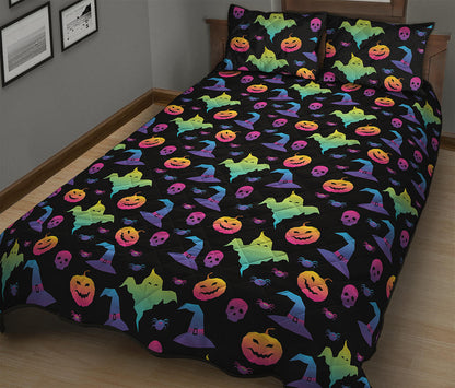 Colorful Halloween Party Pattern Print Quilt Bed Set
