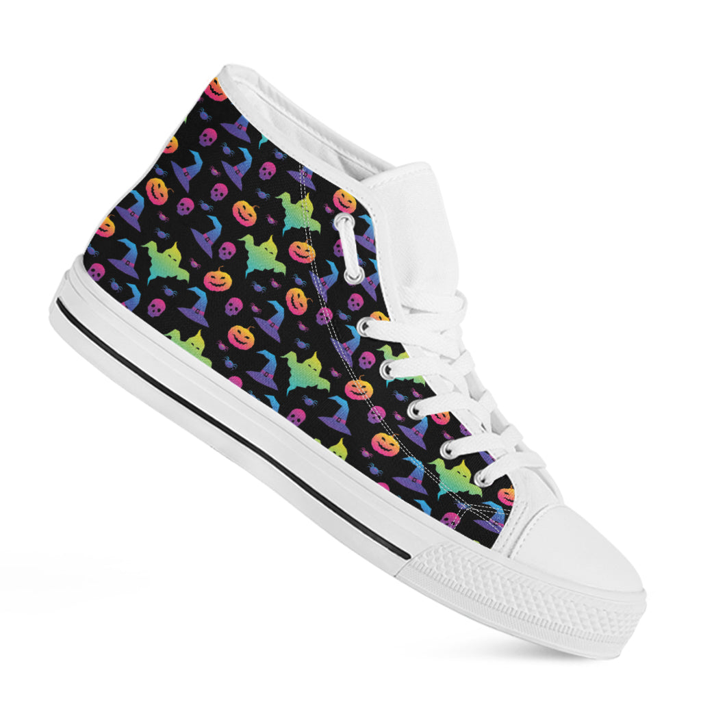 Colorful Halloween Party Pattern Print White High Top Shoes
