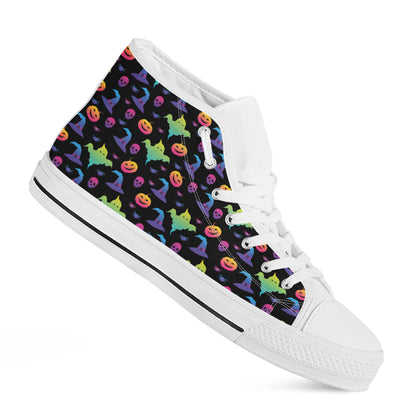 Colorful Halloween Party Pattern Print White High Top Shoes