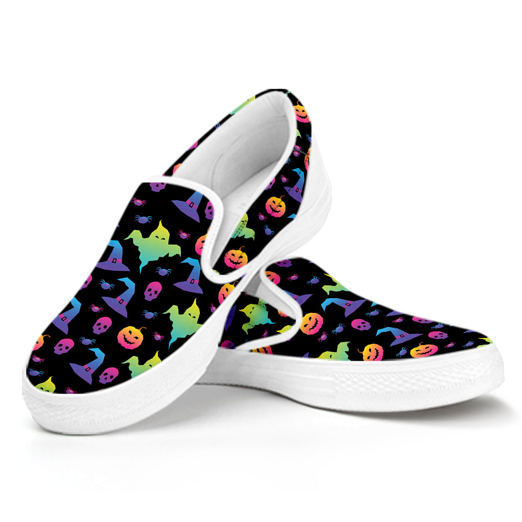 Colorful Halloween Party Pattern Print White Slip On Shoes