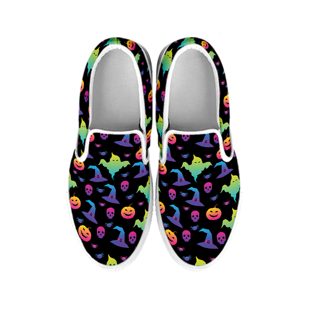 Colorful Halloween Party Pattern Print White Slip On Shoes