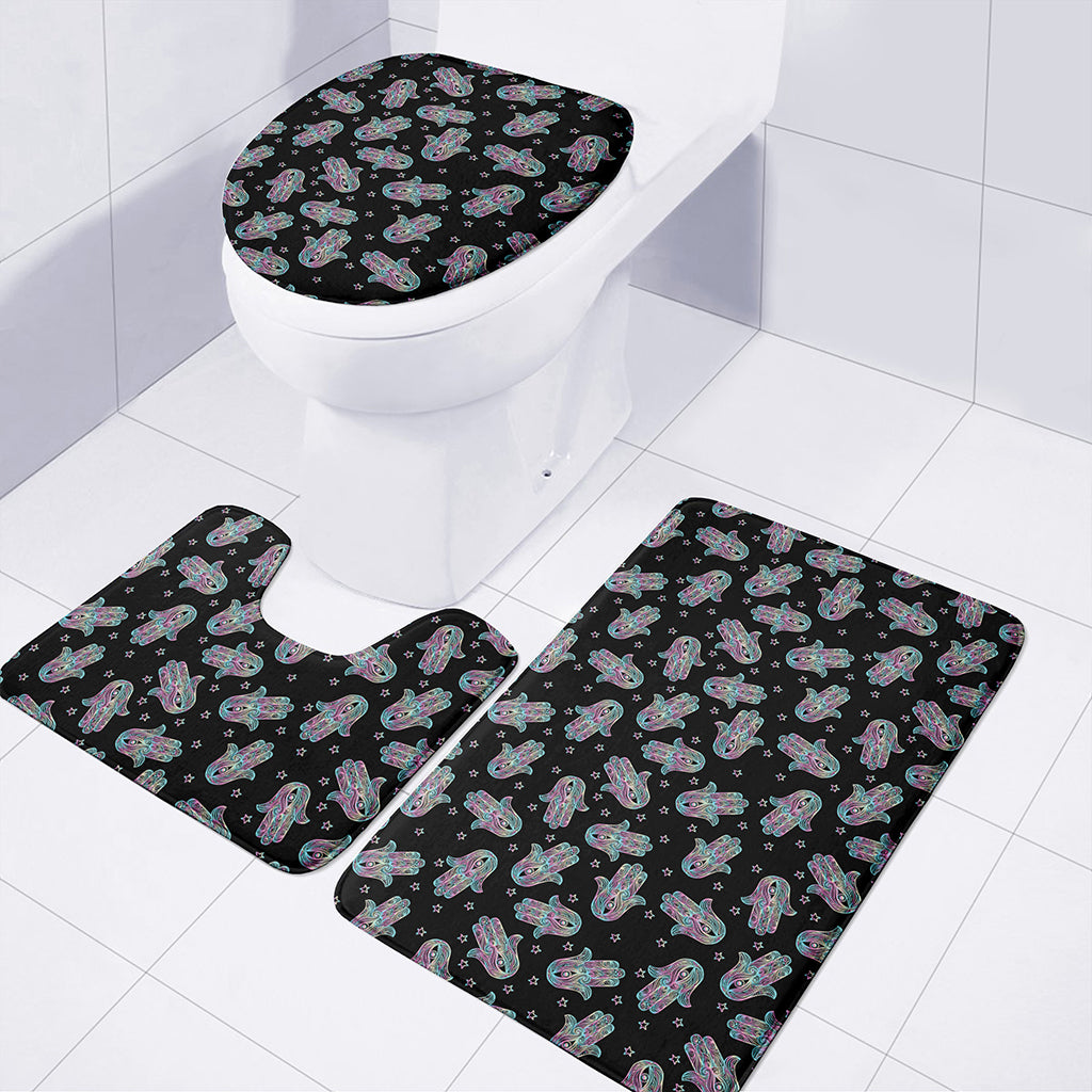 Colorful Hamsa Hand Print 3 Piece Bath Mat Set