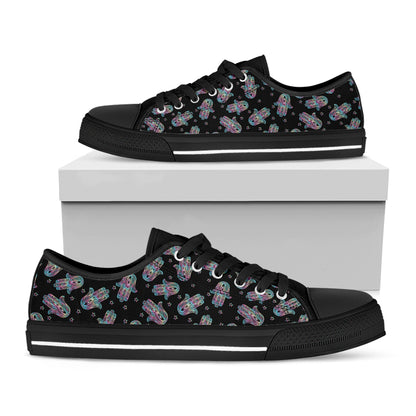 Colorful Hamsa Hand Print Black Low Top Shoes