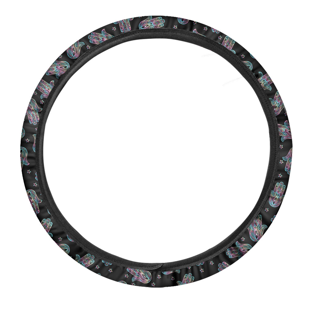 Colorful Hamsa Hand Print Car Steering Wheel Cover