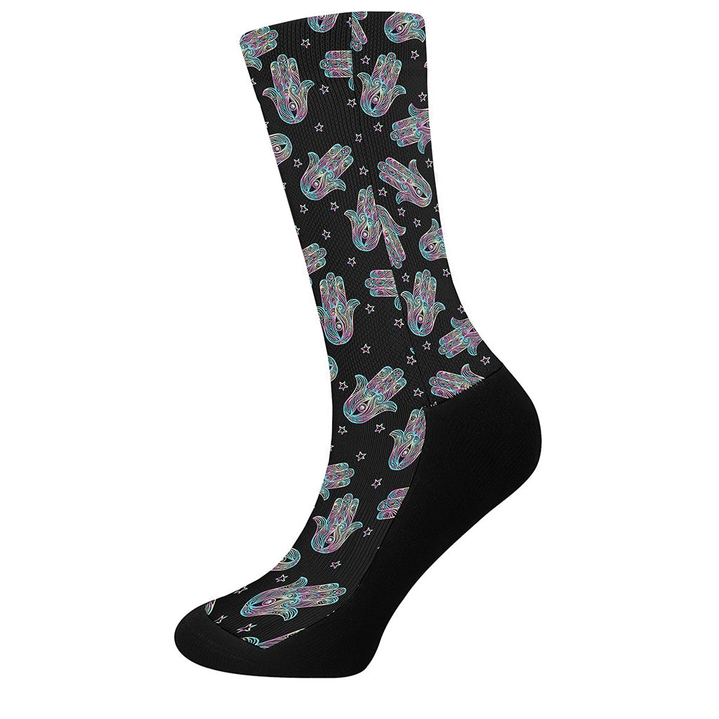 Colorful Hamsa Hand Print Crew Socks