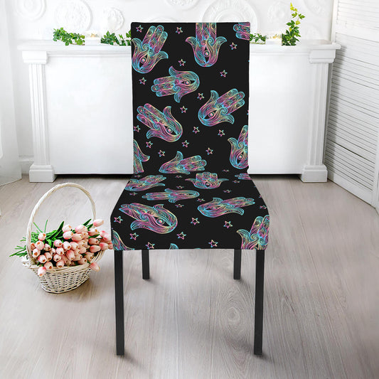 Colorful Hamsa Hand Print Dining Chair Slipcover