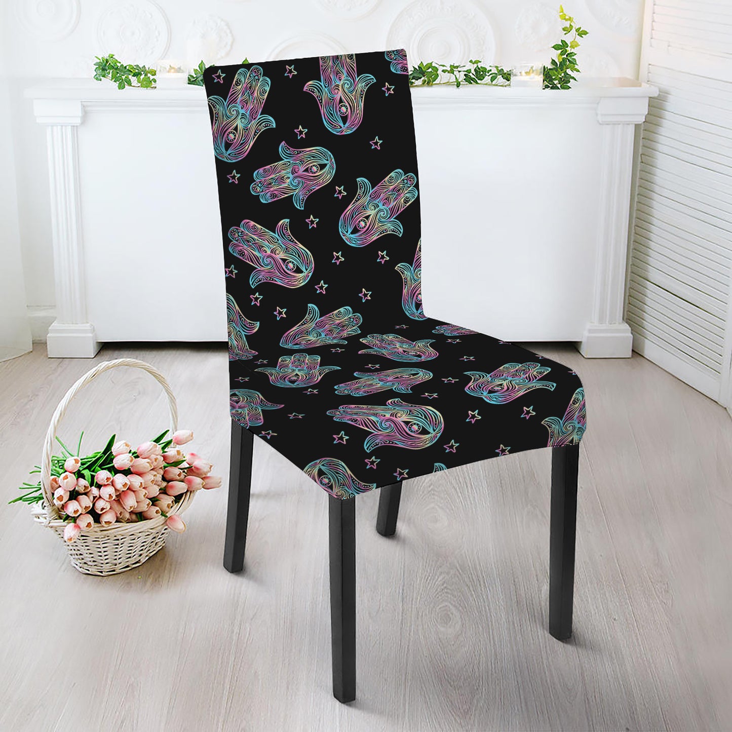 Colorful Hamsa Hand Print Dining Chair Slipcover