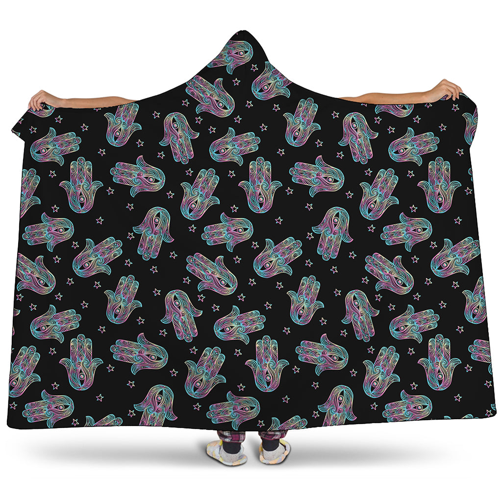 Colorful Hamsa Hand Print Hooded Blanket