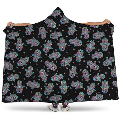 Colorful Hamsa Hand Print Hooded Blanket