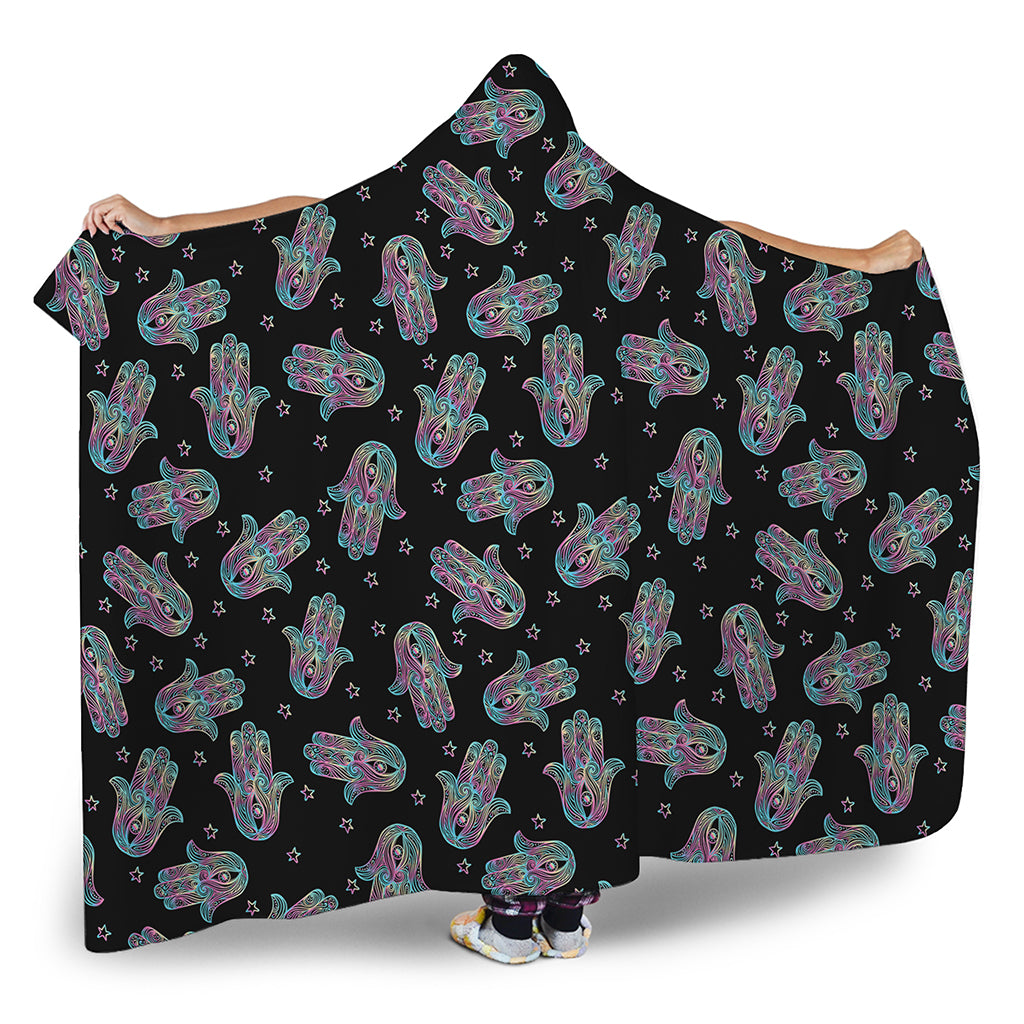 Colorful Hamsa Hand Print Hooded Blanket