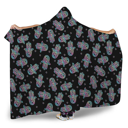 Colorful Hamsa Hand Print Hooded Blanket