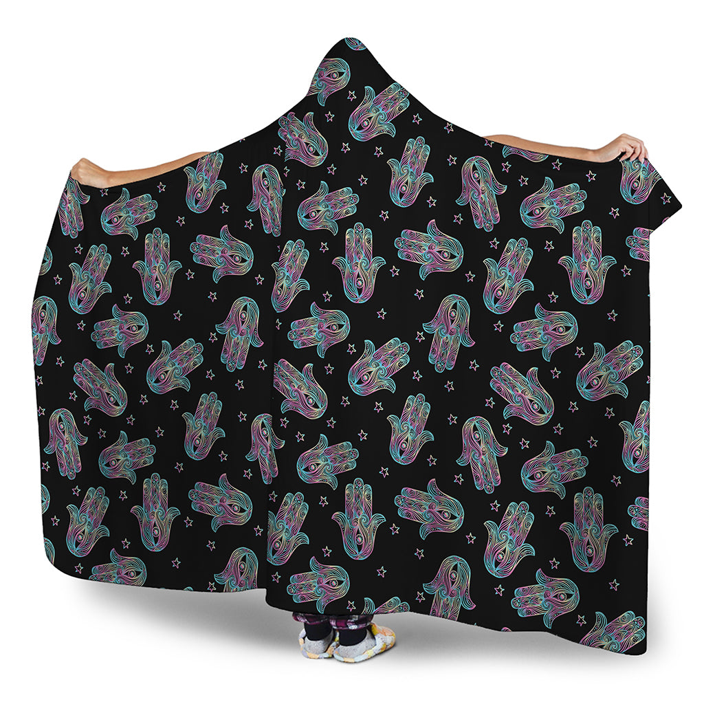 Colorful Hamsa Hand Print Hooded Blanket