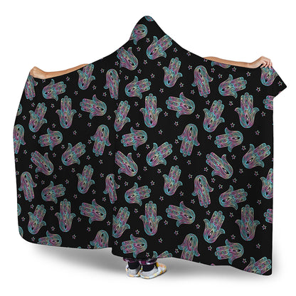 Colorful Hamsa Hand Print Hooded Blanket