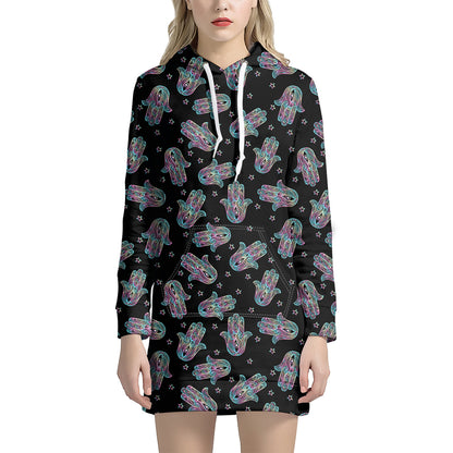 Colorful Hamsa Hand Print Hoodie Dress
