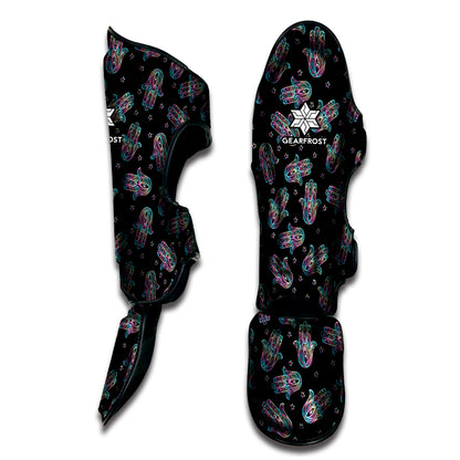Colorful Hamsa Hand Print Muay Thai Shin Guard