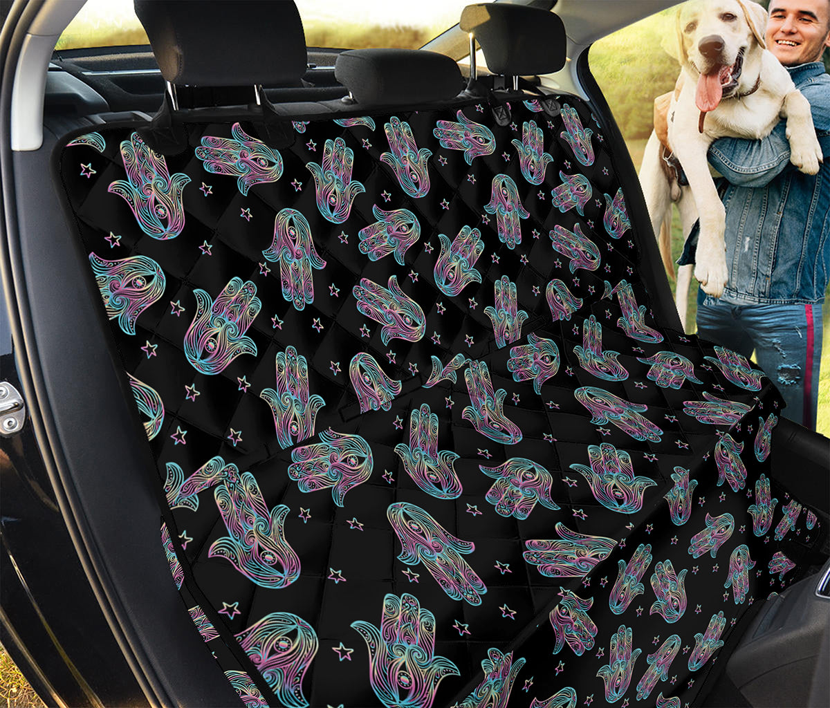 Colorful Hamsa Hand Print Pet Car Back Seat Cover
