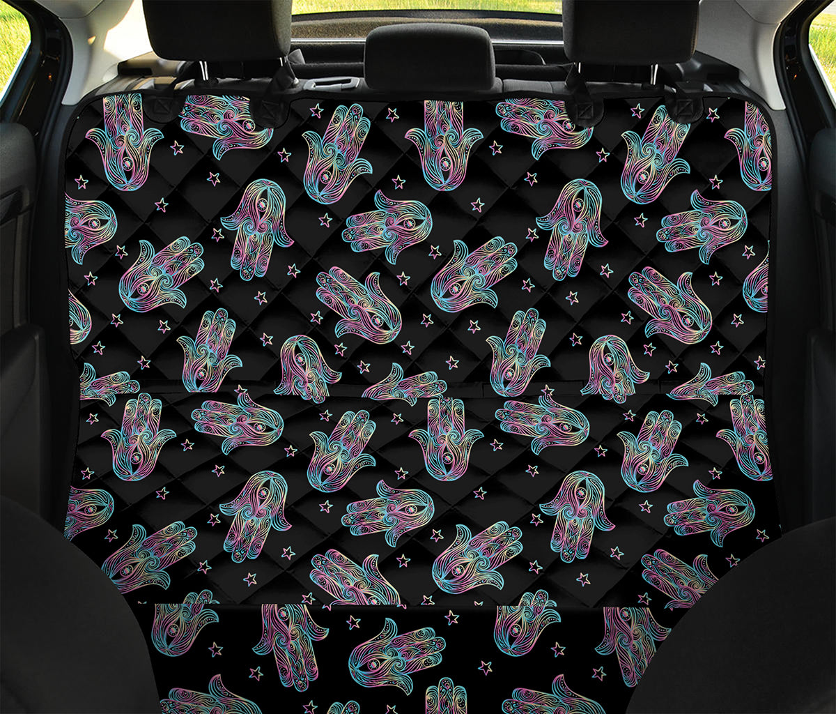 Colorful Hamsa Hand Print Pet Car Back Seat Cover