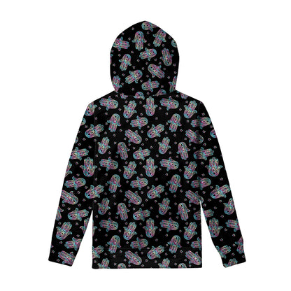 Colorful Hamsa Hand Print Pullover Hoodie