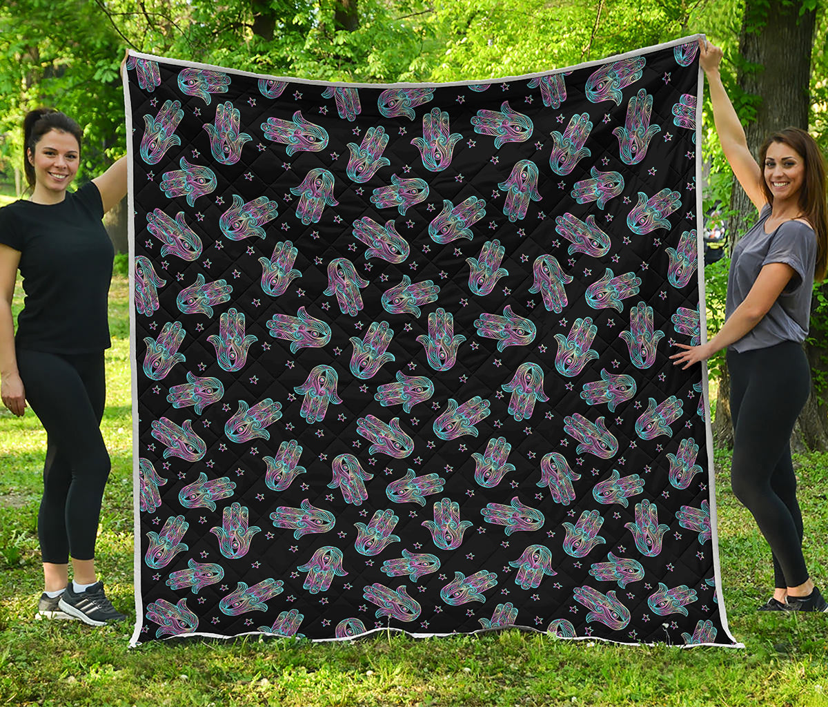 Colorful Hamsa Hand Print Quilt